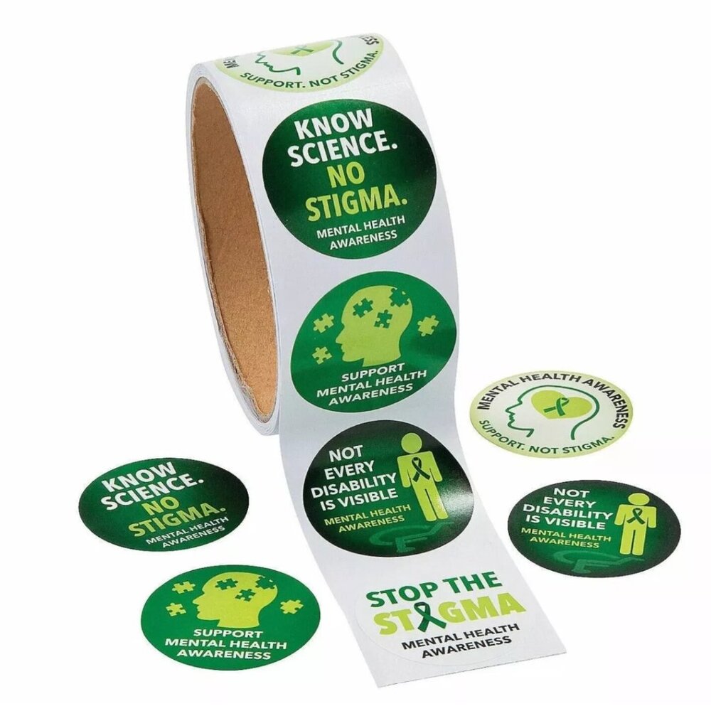 Mental Health Awareness Sticker Roll ~ Green Ribbon ~ 100 Stickers